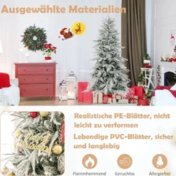 180 cm Schnee-beflockter künstlicher Weihnachtsbaum vorbeleuchteter Weihnachtsbaum mit 250 warmweißen LED-Lichtern 594 Zweigspitzen