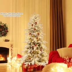 180 cm Schnee-beflockter künstlicher Weihnachtsbaum vorbeleuchteter Weihnachtsbaum mit 250 warmweißen LED-Lichtern 594 Zweigspitzen