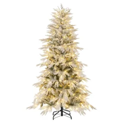 180 cm Schnee-beflockter künstlicher Weihnachtsbaum vorbeleuchteter Weihnachtsbaum mit 250 warmweißen LED-Lichtern 594 Zweigspitzen