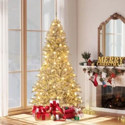 210 cm Schnee-beflockter Künstlicher Weihnachtsbaum mit 65 Kugellampen 350 Warmweißen LED-Lichtern 905 Zweigspitzen