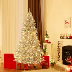 210 cm Schnee-beflockter Künstlicher Weihnachtsbaum mit 65 Kugellampen 350 Warmweißen LED-Lichtern 905 Zweigspitzen