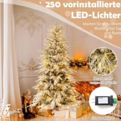 210 cm Schnee-beflockter Künstlicher Weihnachtsbaum mit 65 Kugellampen 350 Warmweißen LED-Lichtern 905 Zweigspitzen