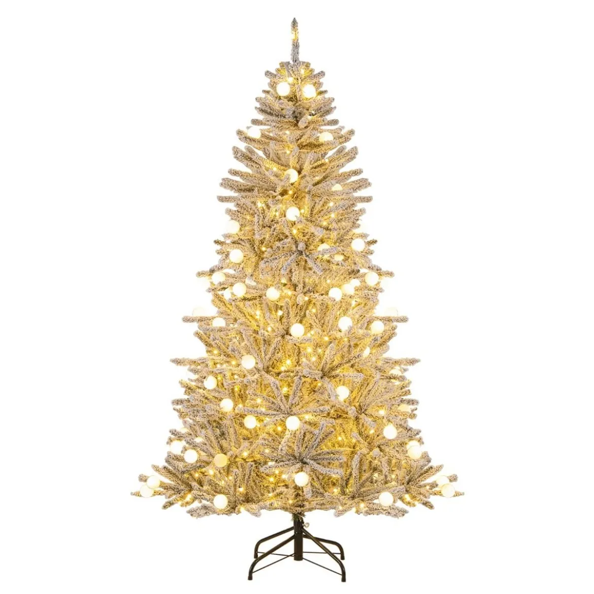 180 cm Schnee-beflockter Künstlicher Weihnachtsbaum mit 51 Kugellampen 250 Warmweißen LED-Lichtern 637 Zweigspitzen