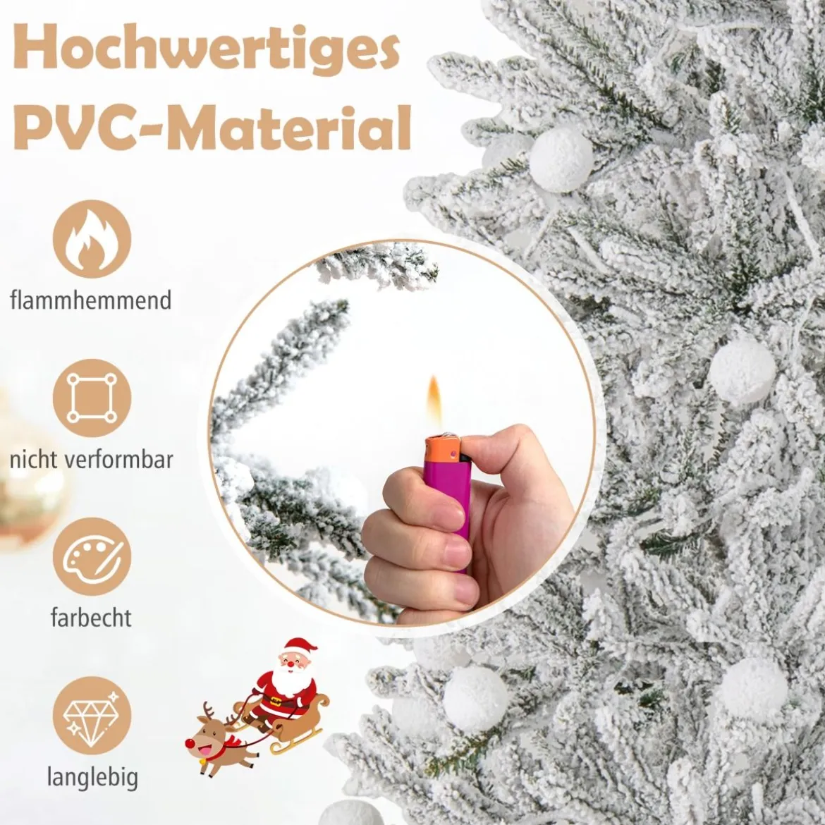 180 cm Schnee-beflockter Künstlicher Weihnachtsbaum mit 51 Kugellampen 250 Warmweißen LED-Lichtern 637 Zweigspitzen