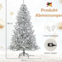 180 cm Schnee-beflockter Künstlicher Weihnachtsbaum mit 51 Kugellampen 250 Warmweißen LED-Lichtern 637 Zweigspitzen