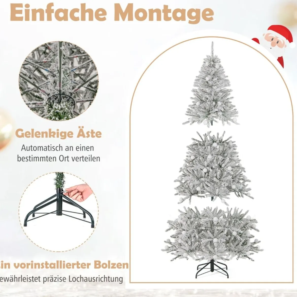 180 cm Schnee-beflockter Künstlicher Weihnachtsbaum mit 51 Kugellampen 250 Warmweißen LED-Lichtern 637 Zweigspitzen