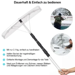 201-630 cm Schneeschaufel aus Aluminium mit Gummielippe Schneeräumer für Dach