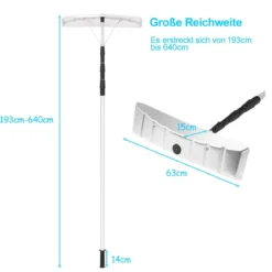 201-630 cm Schneeschaufel aus Aluminium mit Gummielippe Schneeräumer für Dach