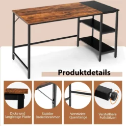 140 cm Schreibtisch mit Ablageflächen & Spleißplatte Computertisch Bürotisch Industriell