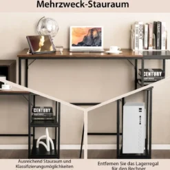 140 cm Schreibtisch mit Ablageflächen & Spleißplatte Computertisch Bürotisch Industriell
