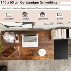 140 cm Schreibtisch mit Ablageflächen & Spleißplatte Computertisch Bürotisch Industriell