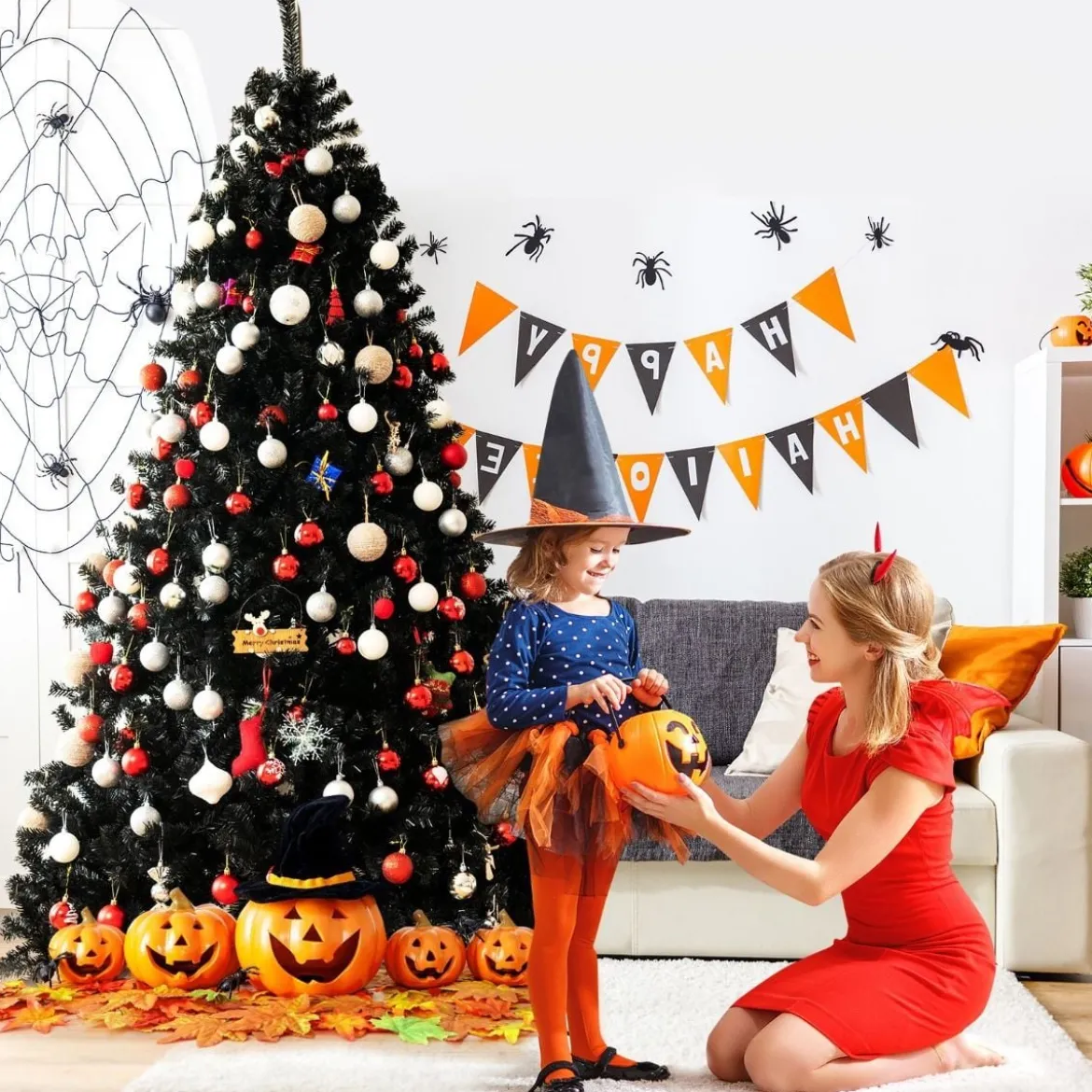 225 cm schwarzer künstlicher Weihnachtsbaum mit 1749 PVC Zweigen und Metallständer Tannenbaum