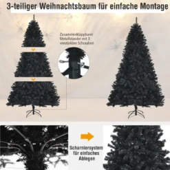 225 cm schwarzer künstlicher Weihnachtsbaum mit 1749 PVC Zweigen und Metallständer Tannenbaum