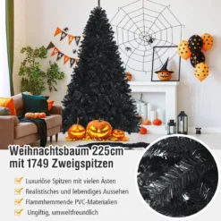 225 cm schwarzer künstlicher Weihnachtsbaum mit 1749 PVC Zweigen und Metallständer Tannenbaum