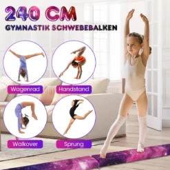 240cm Schwebebalken Kinder Balancierbalken klappbar Gymnastikbalken mit Tragegriff & rutschfestem Boden Mehrfarbig