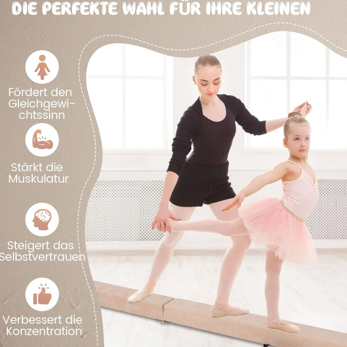 270 cm Schwebebalken Kinder Balancierbalken klappbar Gymnastikbalken mit Tragegriff