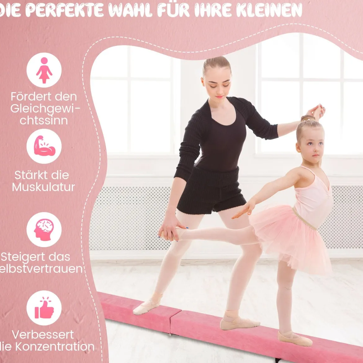 270 cm Schwebebalken Kinder Balancierbalken klappbar Gymnastikbalken mit Tragegriff