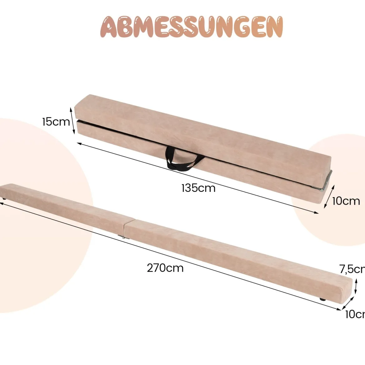 270 cm Schwebebalken Kinder Balancierbalken klappbar Gymnastikbalken mit Tragegriff