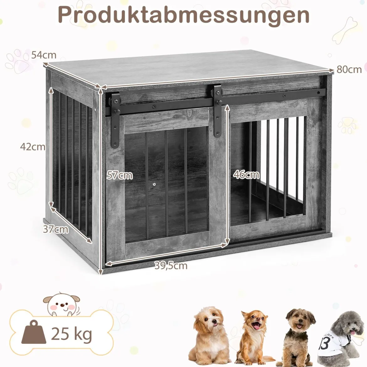 80 cm Schwere Hundebox mit Schiebetür im Scheunenstil Hundekäfig Möbel Seitentisch Braun