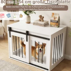 80 cm Schwere Hundebox mit Schiebetür im Scheunenstil Hundekäfig Möbel Seitentisch Weiß