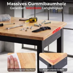 122 cm Schwerlast Werkbank Höhenverstellbarer Arbeitstisch mit Metallrahmen Lochwand & Steckdose