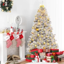 180 cm Silber Künstlicher Klappbarer Weihnachtsbaum mit Silberglitter & Metallständer