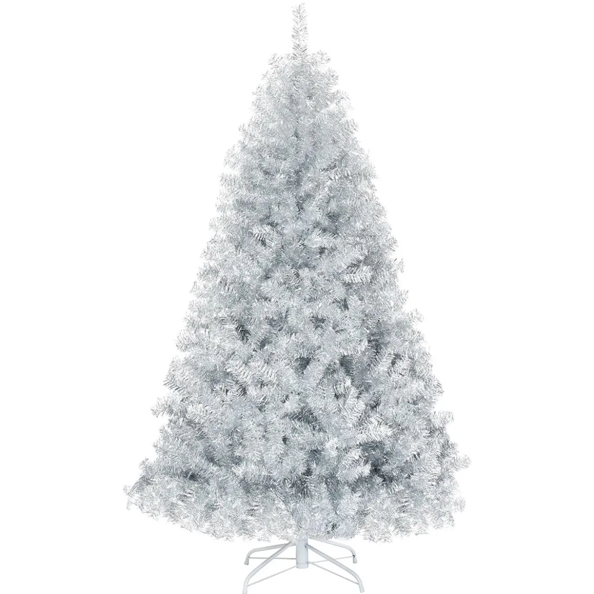 180 cm Silber Künstlicher Klappbarer Weihnachtsbaum mit Silberglitter & Metallständer