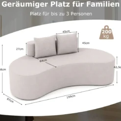 199 cm Sofa mit 2 Kissen & Niedriger Rückenlehne Gepolstertes Schlafsofa Couch Grau