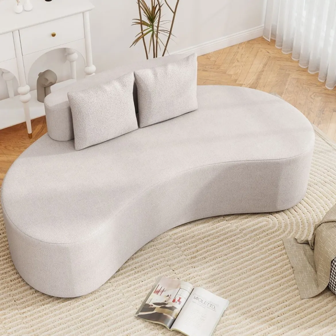199 cm Sofa mit 2 Kissen & Niedriger Rückenlehne Gepolstertes Schlafsofa Couch Grau