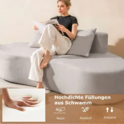 199 cm Sofa mit 2 Kissen & Niedriger Rückenlehne Gepolstertes Schlafsofa Couch Grau