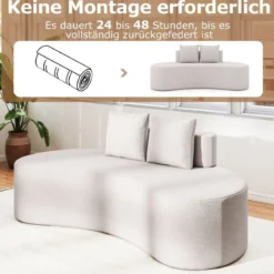 199 cm Sofa mit 2 Kissen & Niedriger Rückenlehne Gepolstertes Schlafsofa Couch Grau
