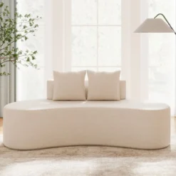 199 cm Sofa mit 2 Kissen & Niedriger Rückenlehne Gepolstertes Schlafsofa Couch Beige