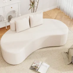 199 cm Sofa mit 2 Kissen & Niedriger Rückenlehne Gepolstertes Schlafsofa Couch Beige