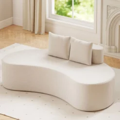 199 cm Sofa mit 2 Kissen & Niedriger Rückenlehne Gepolstertes Schlafsofa Couch Beige