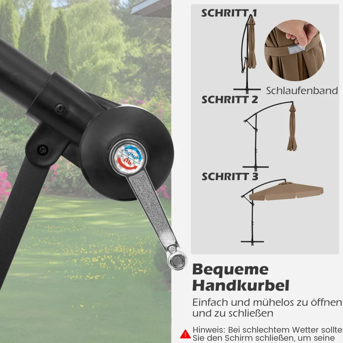 Ø300 cm Sonnenschirm inkl. Schutzhülle & Kurbel & Volant Ampelschirm Gartenschirm Marktschirm