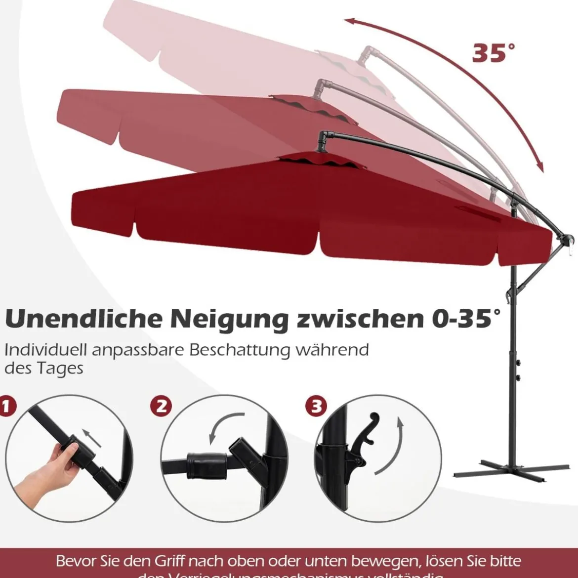 Ø300 cm Sonnenschirm inkl. Schutzhülle & Kurbel & Volant Ampelschirm Gartenschirm Marktschirm