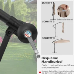 Ø300 cm Sonnenschirm inkl. Schutzhülle & Kurbel & Volant Ampelschirm Gartenschirm Marktschirm