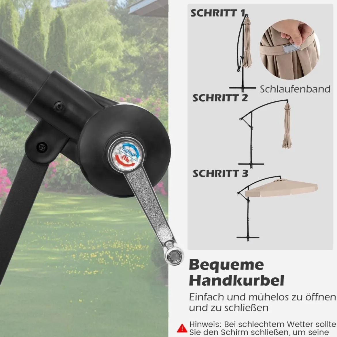 Ø300 cm Sonnenschirm inkl. Schutzhülle & Kurbel & Volant Ampelschirm Gartenschirm Marktschirm