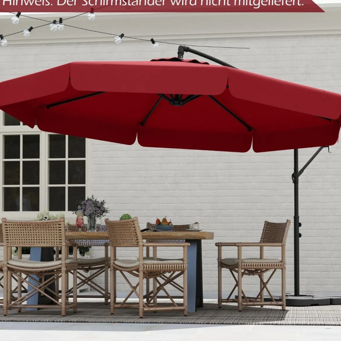 Ø300 cm Sonnenschirm inkl. Schutzhülle & Kurbel & Volant Ampelschirm Gartenschirm Marktschirm