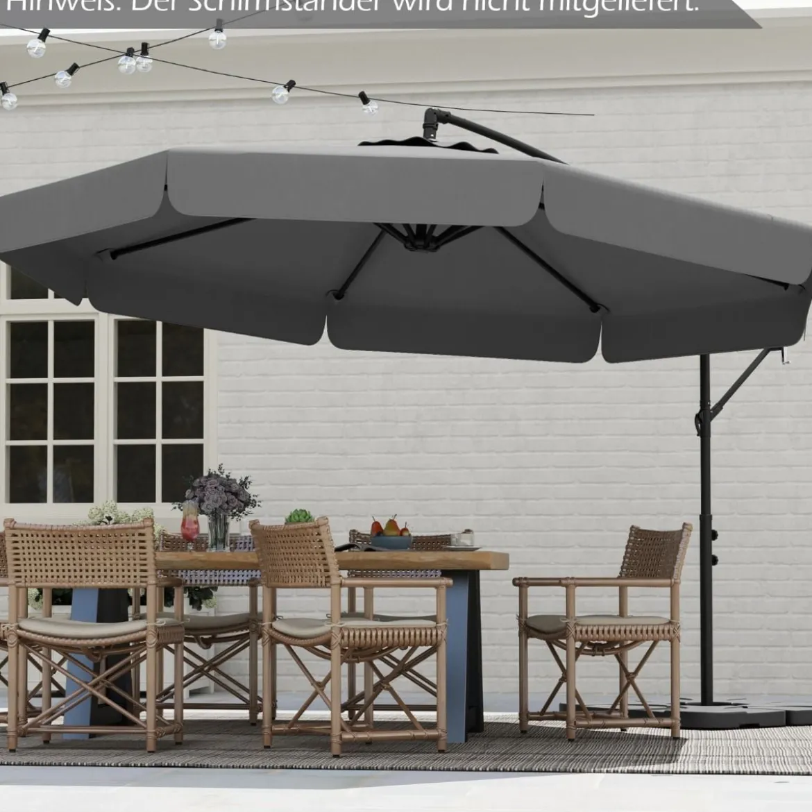Ø300 cm Sonnenschirm inkl. Schutzhülle & Kurbel & Volant Ampelschirm Gartenschirm Marktschirm