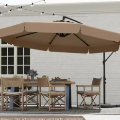 Ø300 cm Sonnenschirm inkl. Schutzhülle & Kurbel & Volant Ampelschirm Gartenschirm Marktschirm