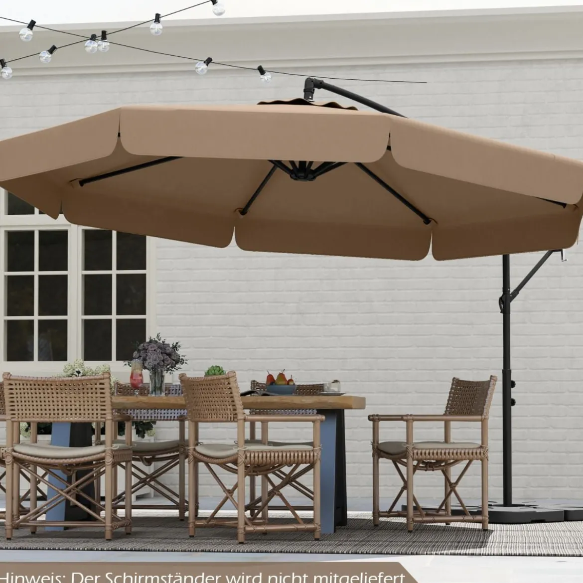 Ø300 cm Sonnenschirm inkl. Schutzhülle & Kurbel & Volant Ampelschirm Gartenschirm Marktschirm