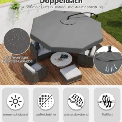 Ø300 cm Sonnenschirm inkl. Schutzhülle & Kurbel & Volant Ampelschirm Gartenschirm Marktschirm