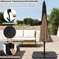 Ø300 cm Sonnenschirm inkl. Schutzhülle & Kurbel & Volant Ampelschirm Gartenschirm Marktschirm