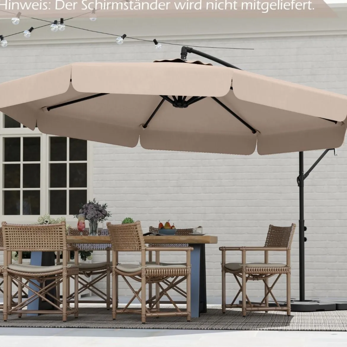 Ø300 cm Sonnenschirm inkl. Schutzhülle & Kurbel & Volant Ampelschirm Gartenschirm Marktschirm