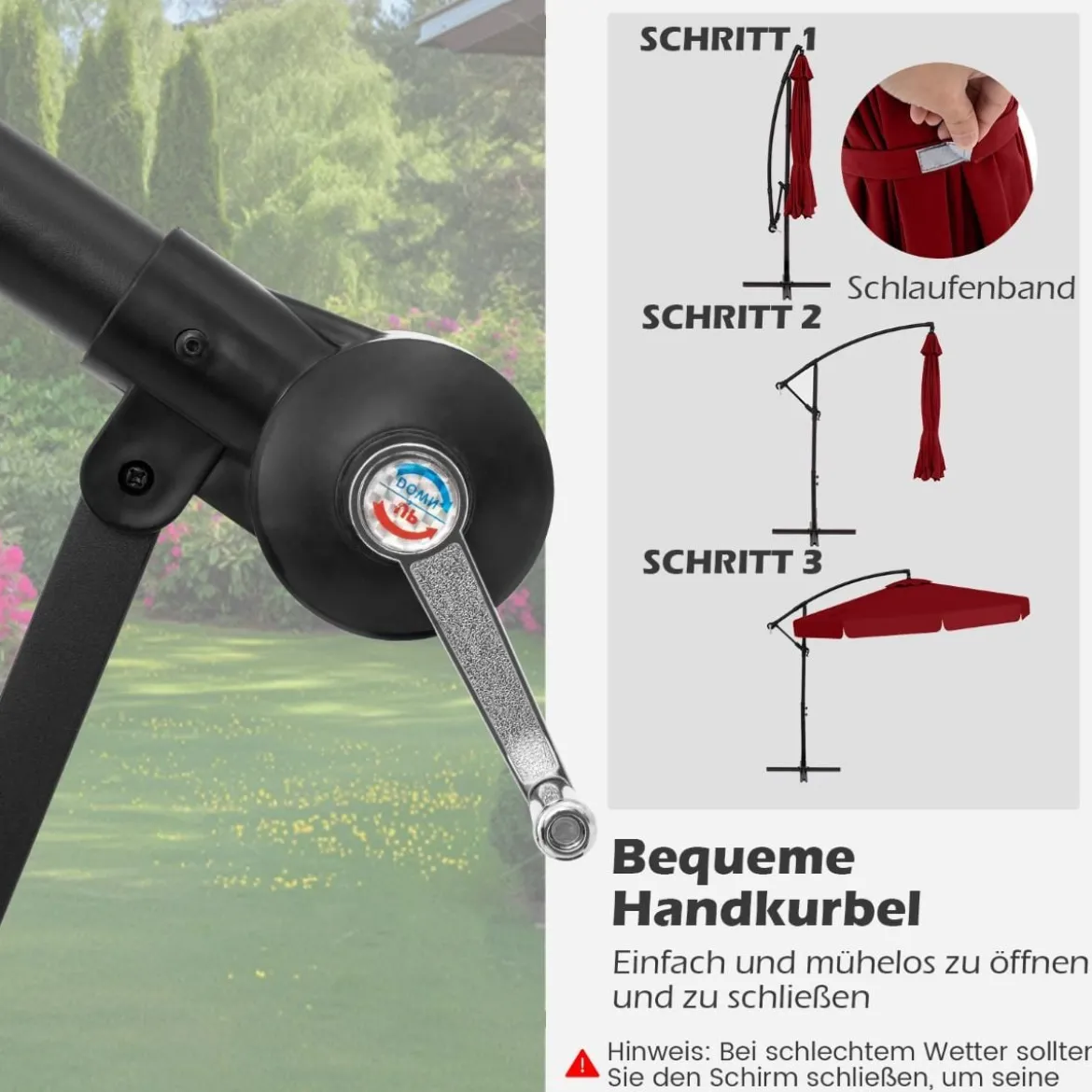 Ø300 cm Sonnenschirm inkl. Schutzhülle & Kurbel & Volant Ampelschirm Gartenschirm Marktschirm