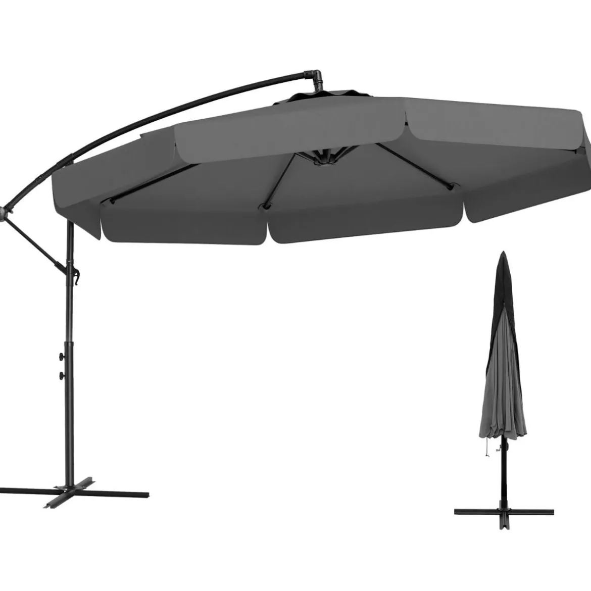 Ø300 cm Sonnenschirm inkl. Schutzhülle & Kurbel & Volant Ampelschirm Gartenschirm Marktschirm