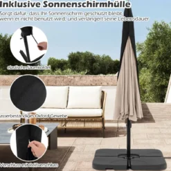 Ø300 cm Sonnenschirm inkl. Schutzhülle & Kurbel & Volant Ampelschirm Gartenschirm Marktschirm