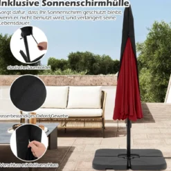 Ø300 cm Sonnenschirm inkl. Schutzhülle & Kurbel & Volant Ampelschirm Gartenschirm Marktschirm
