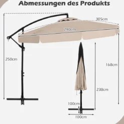 Ø300 cm Sonnenschirm inkl. Schutzhülle & Kurbel & Volant Ampelschirm Gartenschirm Marktschirm